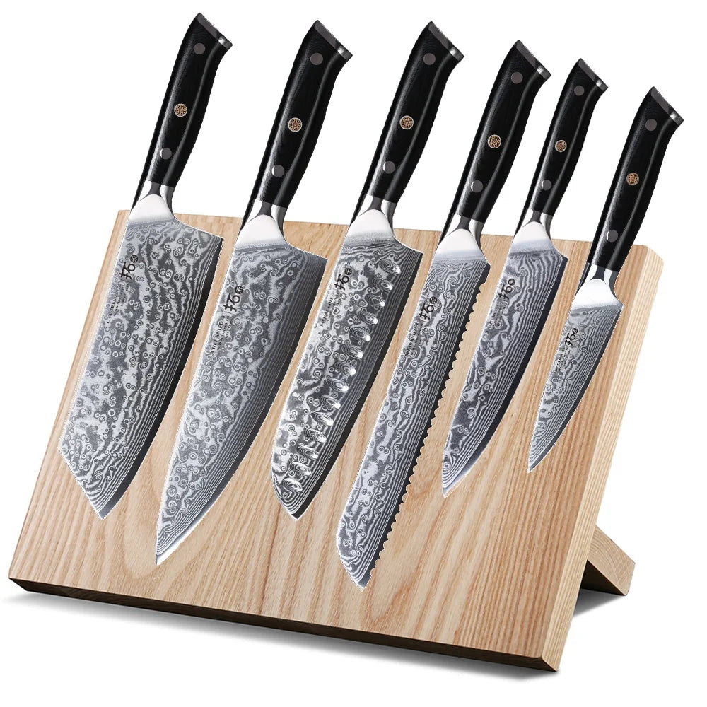 6Pcs Japanese VG10 Damascus Steel Kitchen Knife Set with Block S333