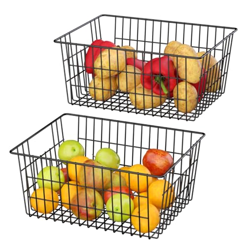 Freezer Baskets, Pantry Storage Bins, Metal Wire Organizer 14"x11"x6" K321950