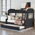 Black Upholstered Twin-Over-Full Bunk Bed with Trundle P923879