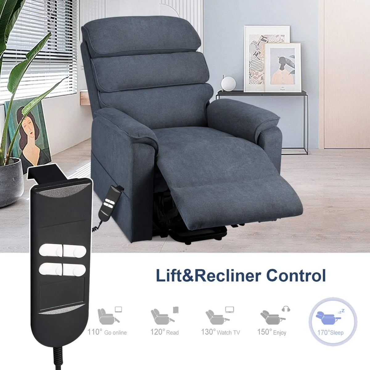 Blue Dual Motor Power Lift Recliner Chair A8098