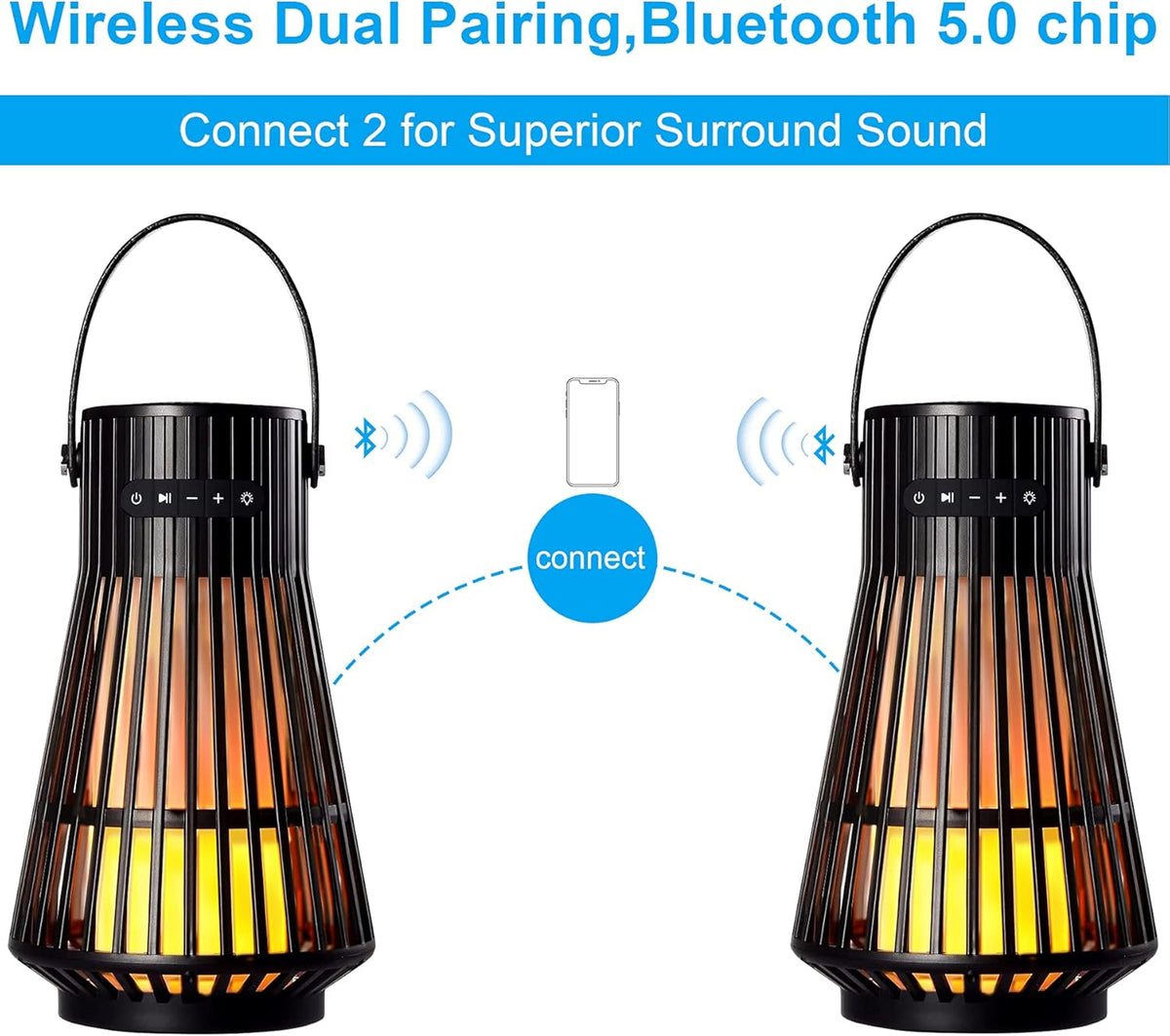 Waterproof LED Flame Tiki Torch Bluetooth Speakers 2 Pack L26951