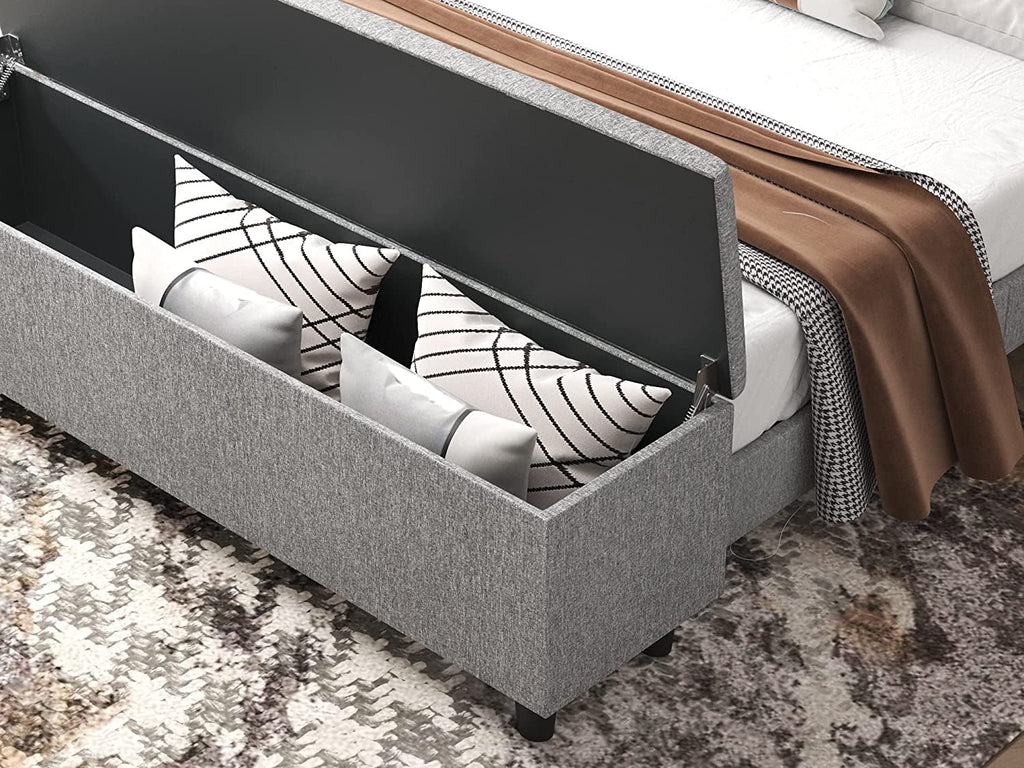 Queen Platform Bed Frame with Storage Bench and Headboard Gray U301932