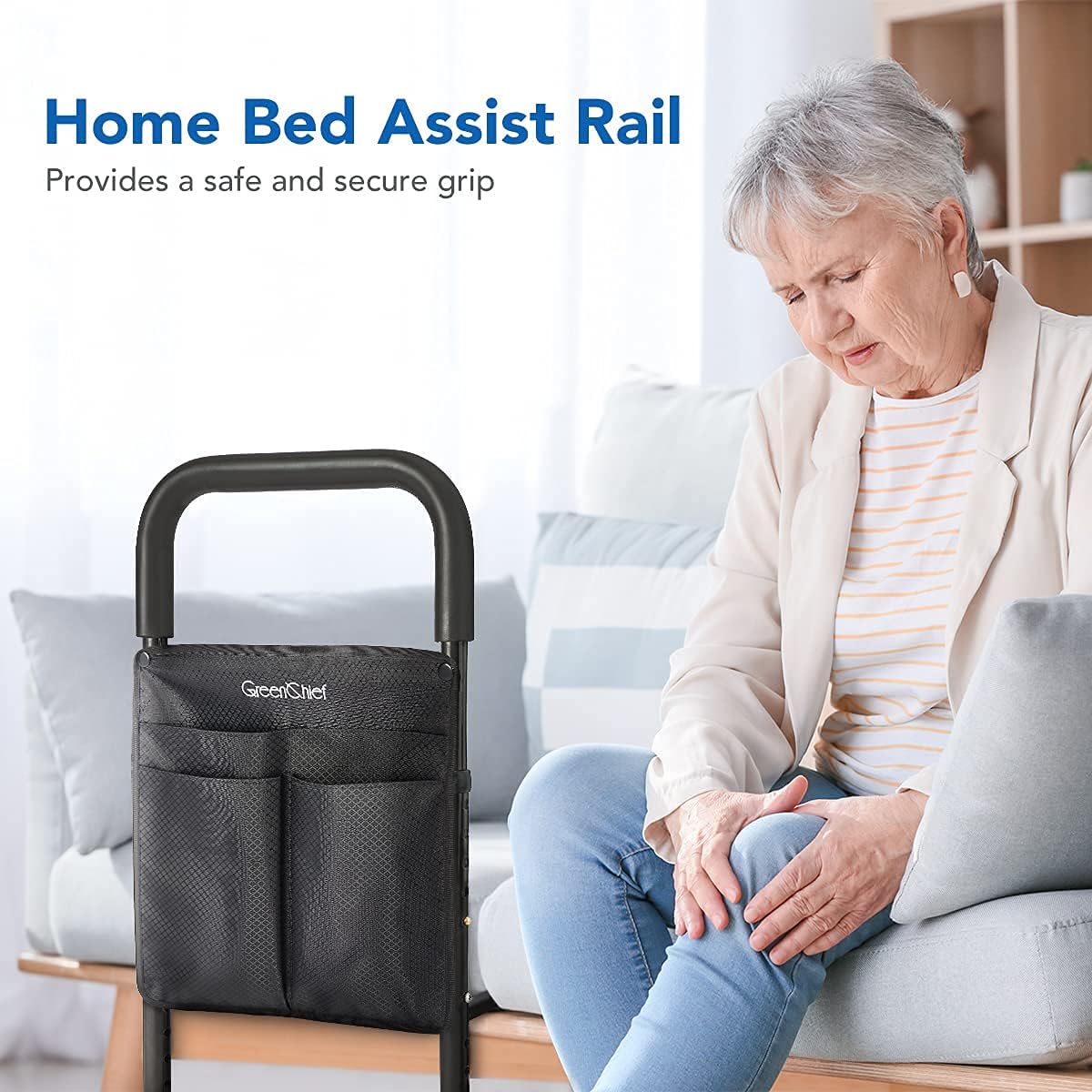 Adjustable Bed Assist Rail with Storage Pocket, Black Pack of 2 W195868