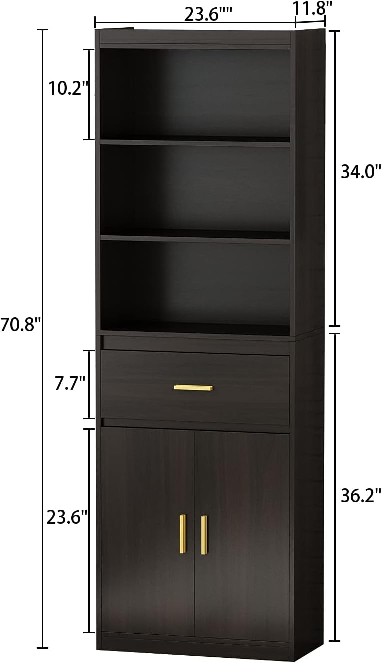 Modern 3 Tier Wooden Bookcase with 2 Doors and 1 Drawer I40560
