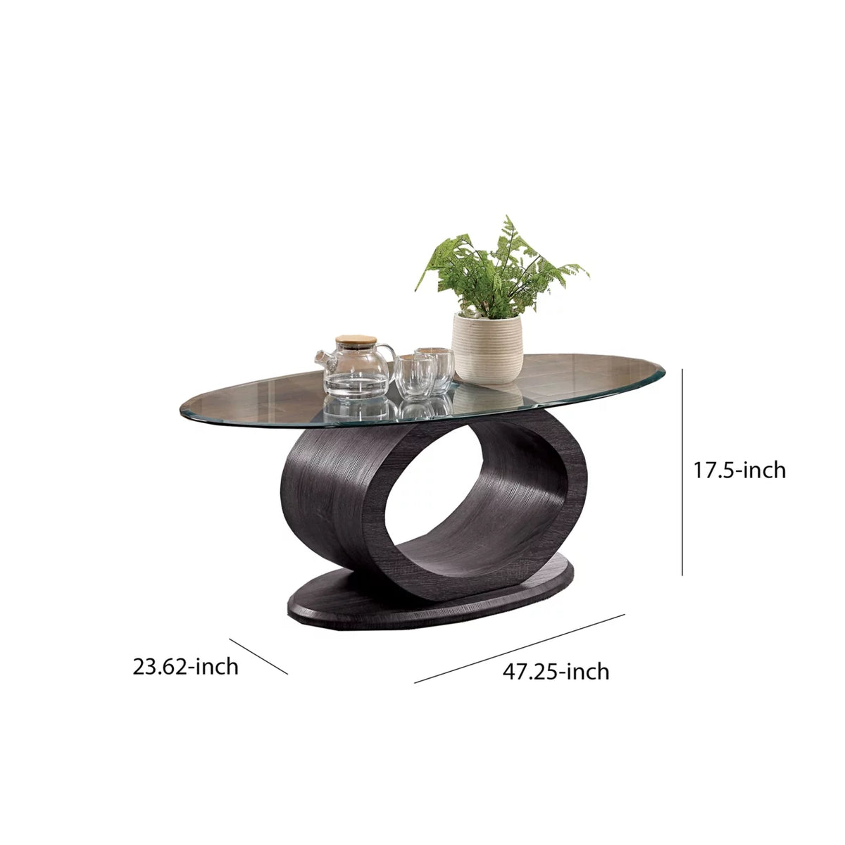 Tempered Glass Top Coffee Table with Wooden Base F770739