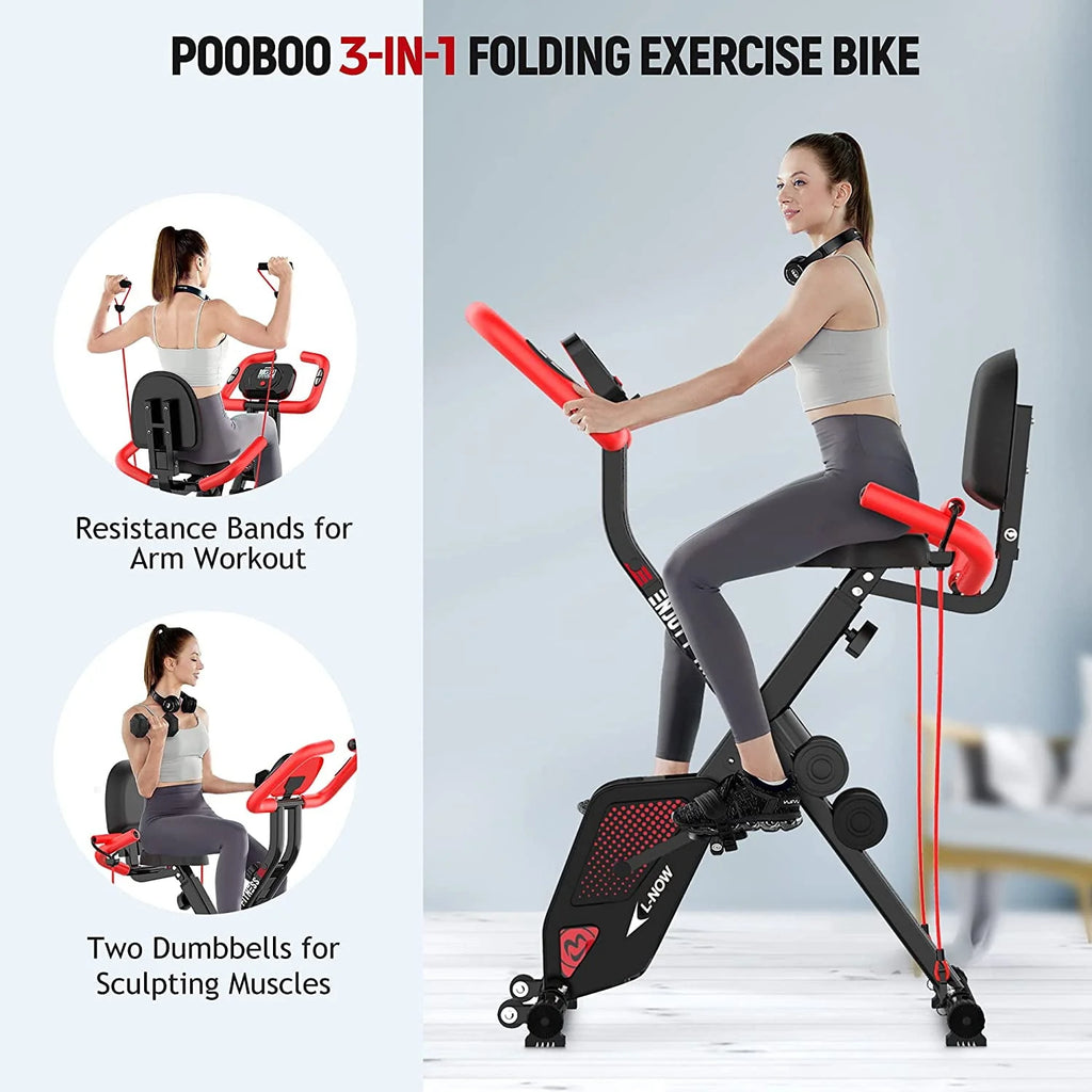 Foldable Magnetic Exercise Bike with Arm Resistance Bands R4947