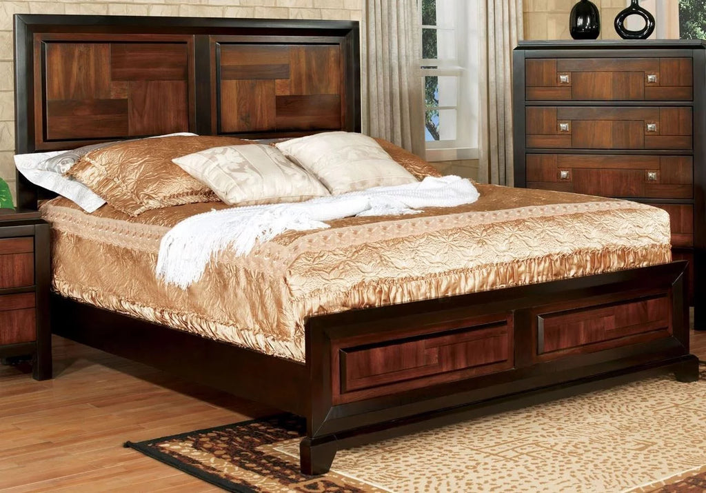 Walnut Acacia Finish 3pc Eastern King Size Bed and 2 Nightstands M48210