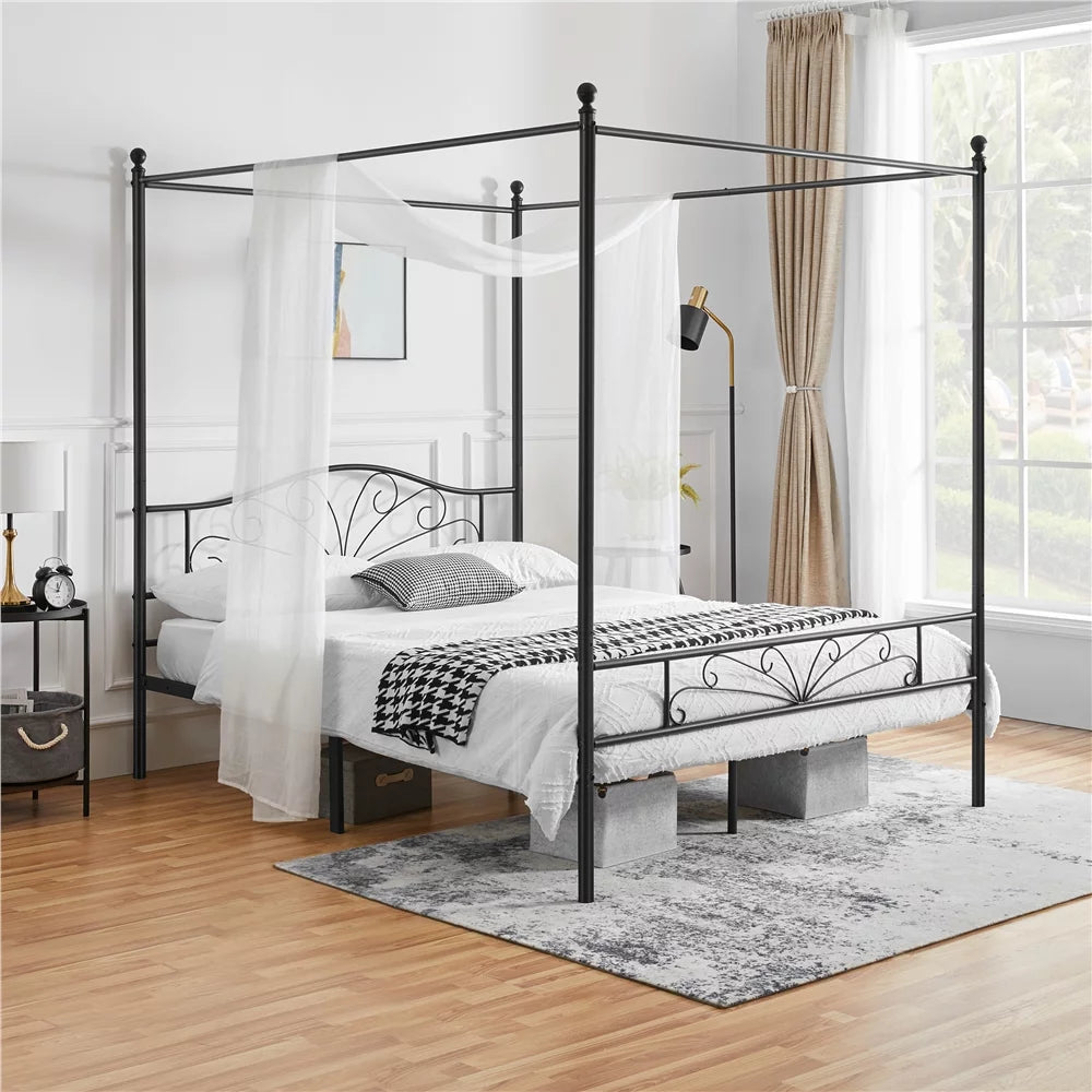 Black Queen Canopied Platform Bed P8913