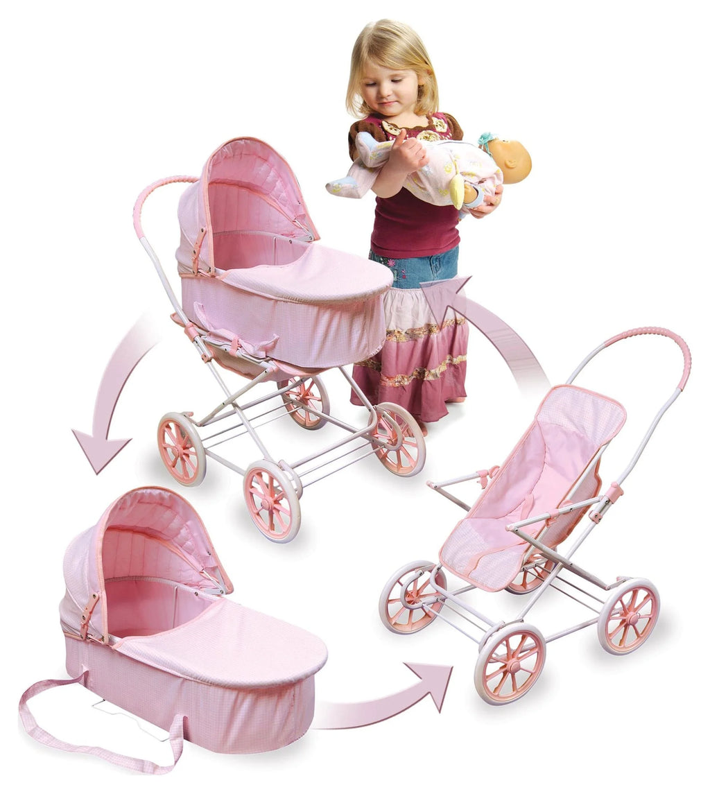 Pink Gingham Doll Pram Carrier Stroller F70112