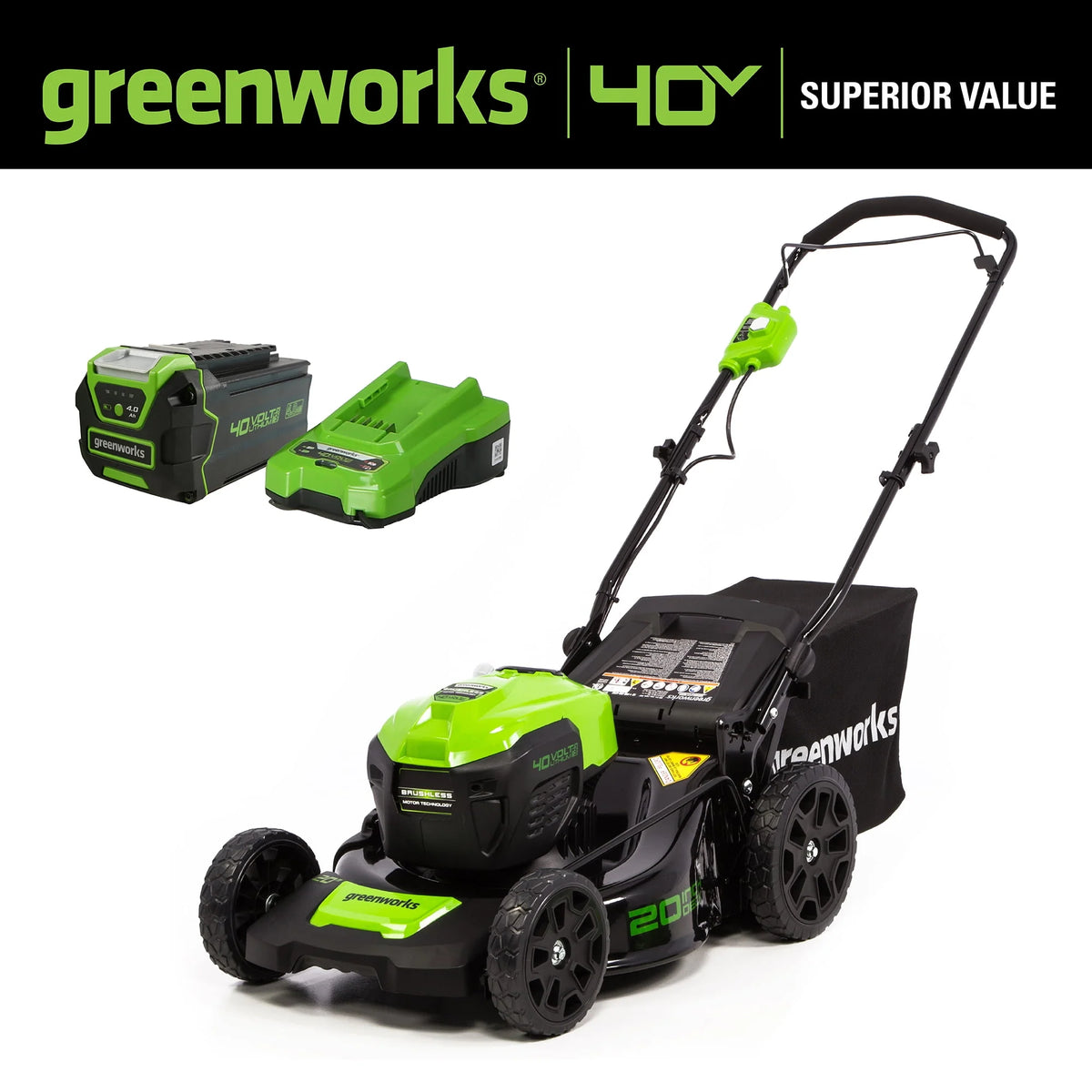40V 20 Brushless Push Lawn Mower with 4.0 Ah Battery & Quick Charger V43204