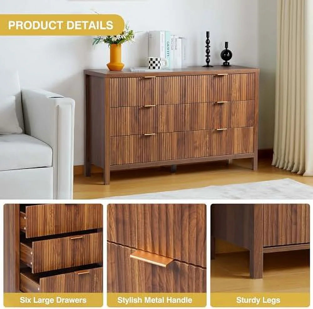 6 Drawer Double Dresser with Fluted Panel D238