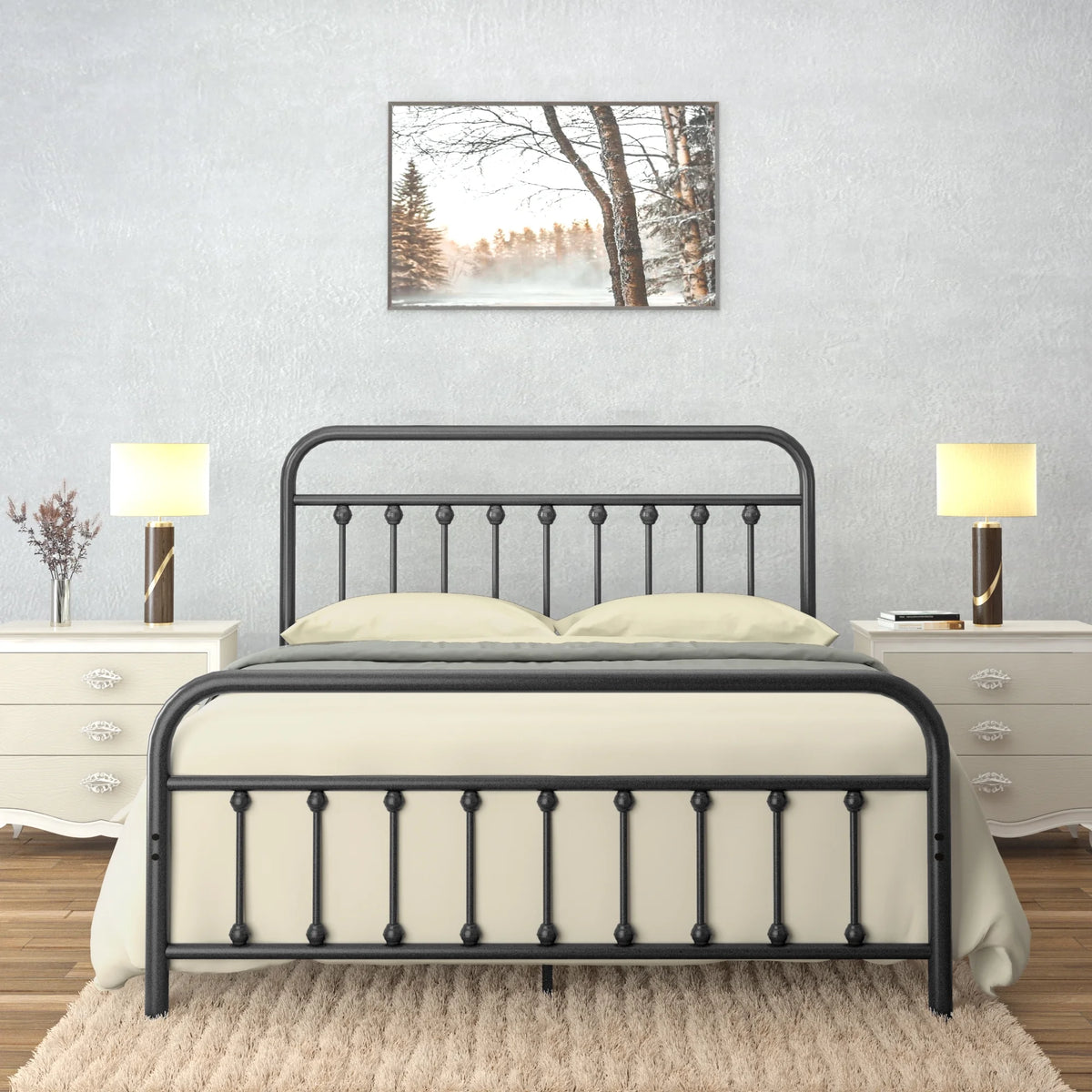 Vintage Queen Metal Bed Frame with Headboard and Footboard N121989