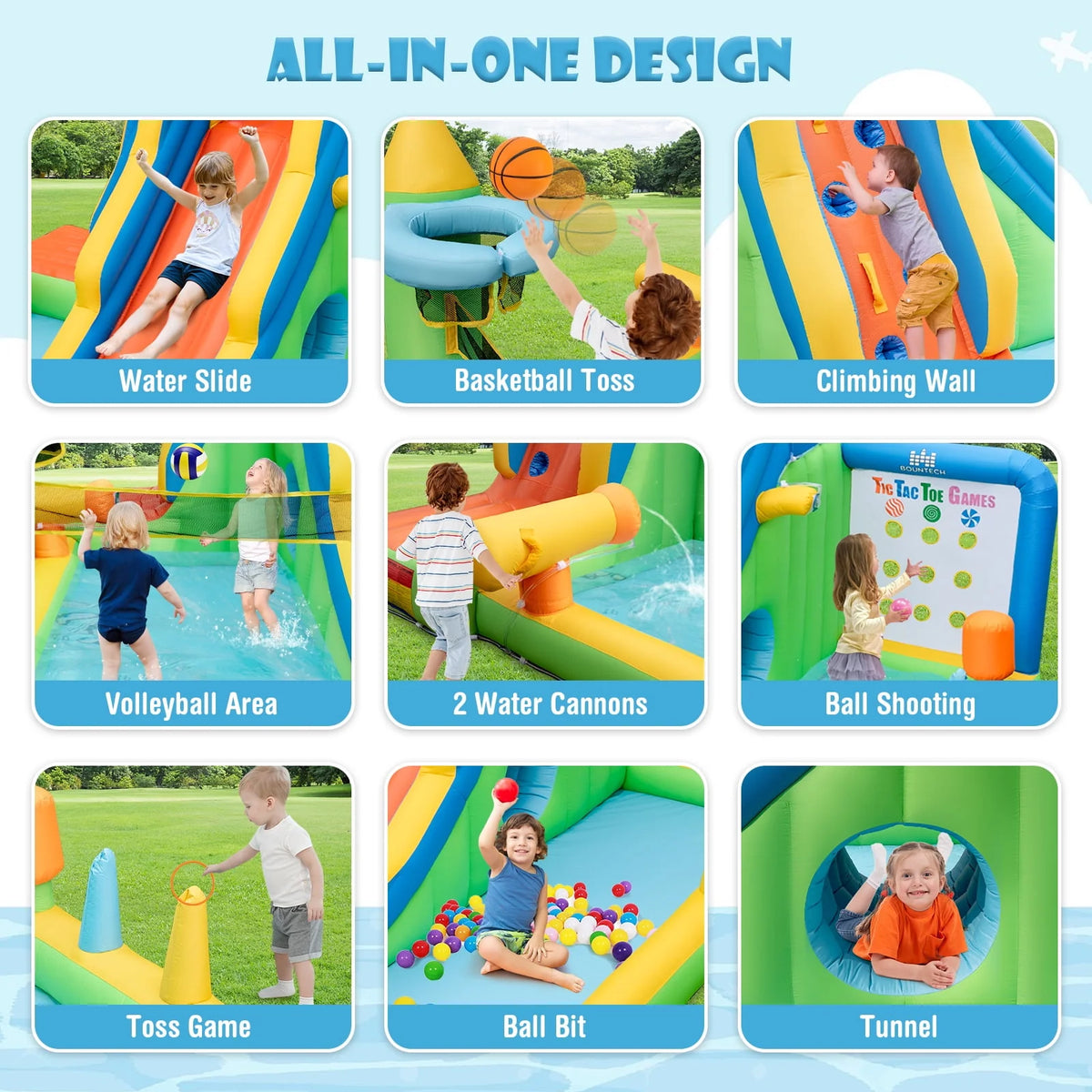 Inflatable Water Slide 9-in-1 Water Park with Splash Pool I569