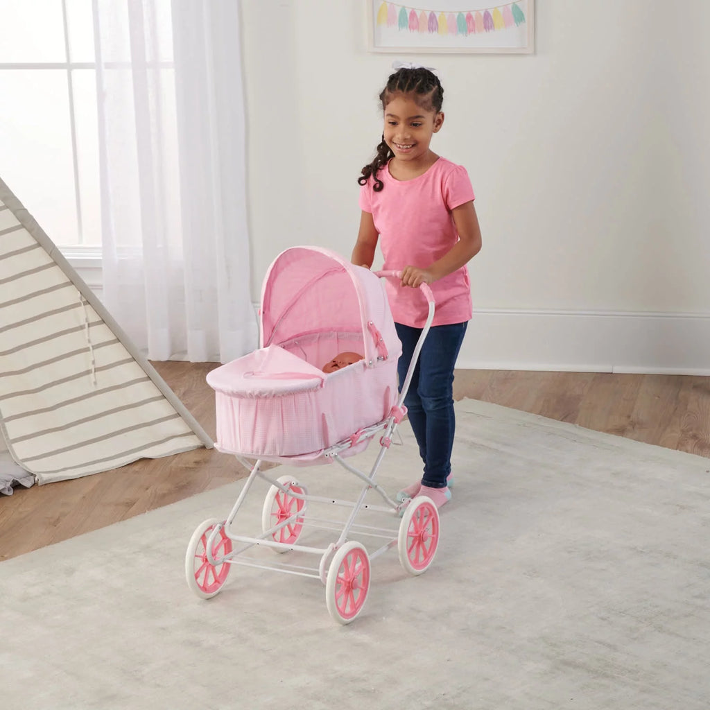 Pink Gingham Doll Pram Carrier Stroller F70112
