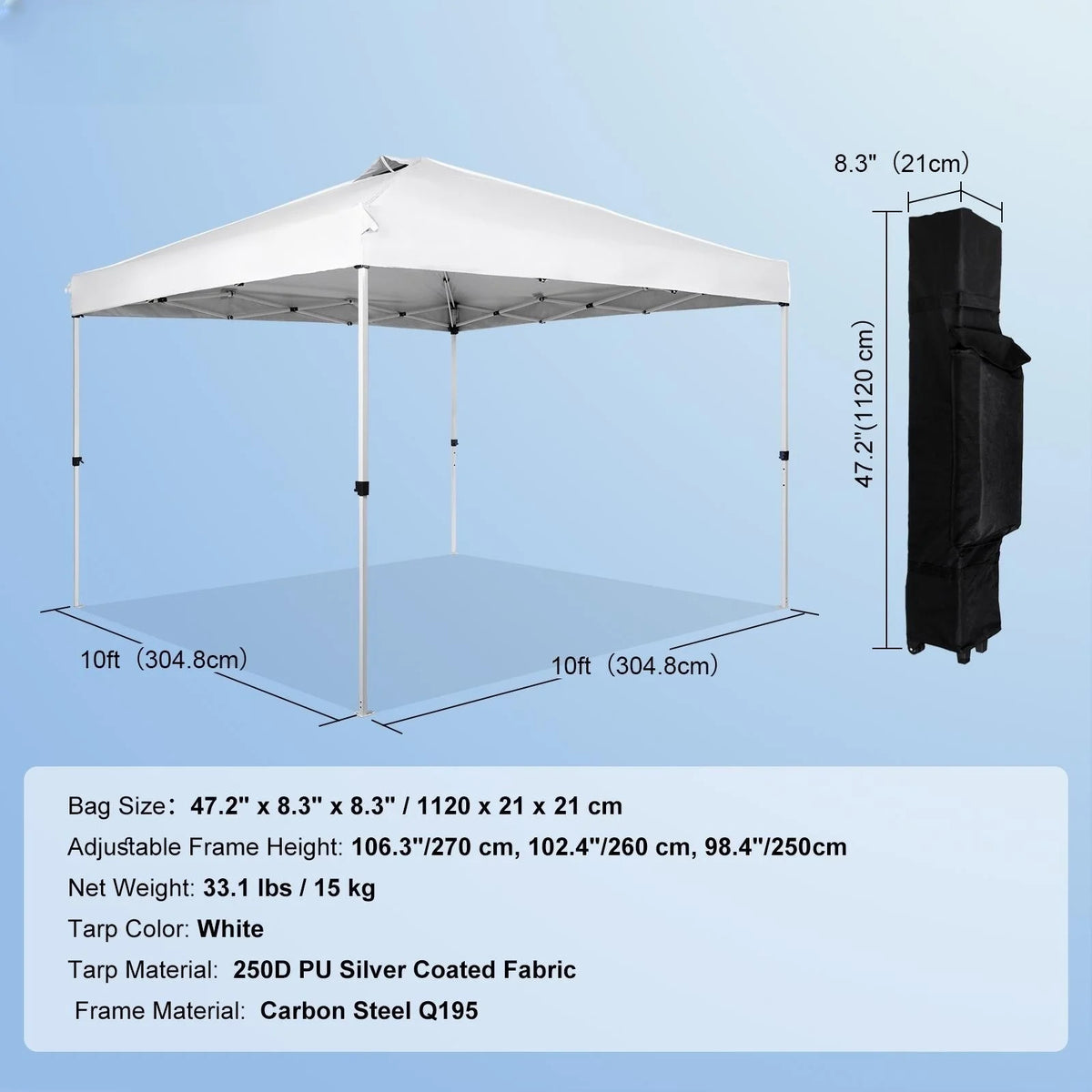 10 x 10 ft Pop Up Canopy Tent with Roller Bag and 4 Sandbags D598