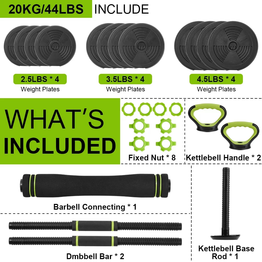 4-in-1 Adjustable Dumbbell, Barbell, and Kettlebell Set N6400