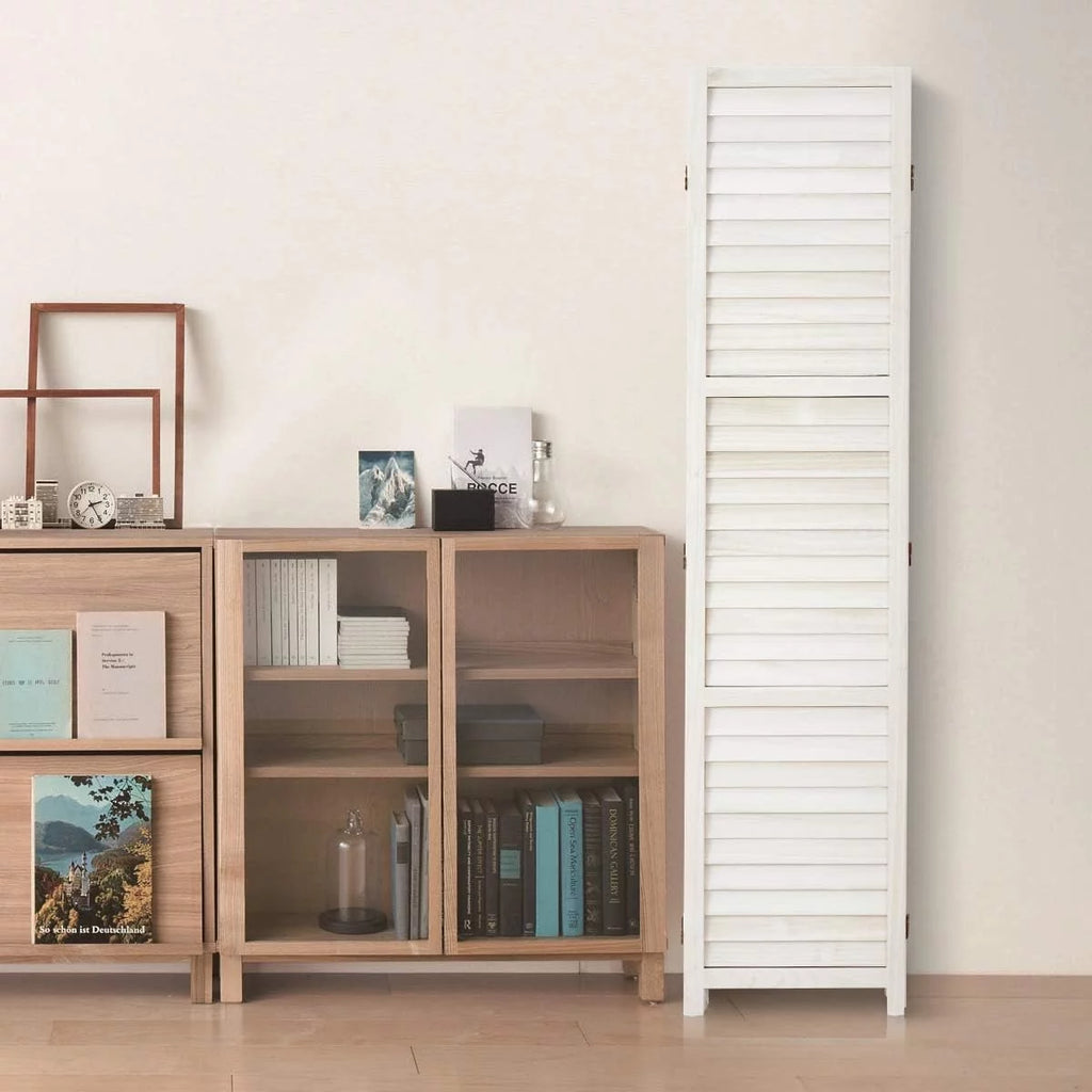 6 Panel White Wood Folding Room Divider S4626
