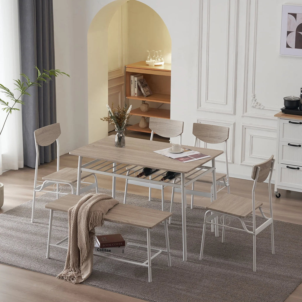 6-Piece Dining Room Set with 4 Chairs and 1 Bench F291891