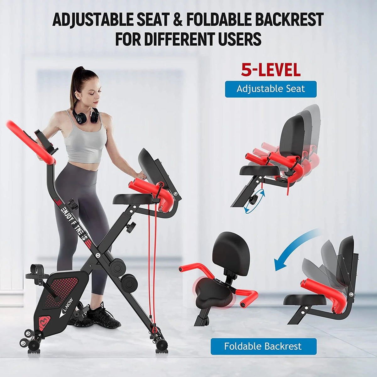 Foldable Magnetic Exercise Bike with Arm Resistance Bands R4947