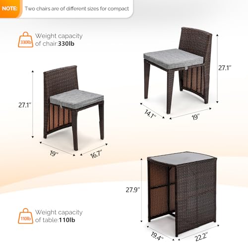 3 PCS Wicker Patio Bistro Set with Glass Top Table and Chairs A689167