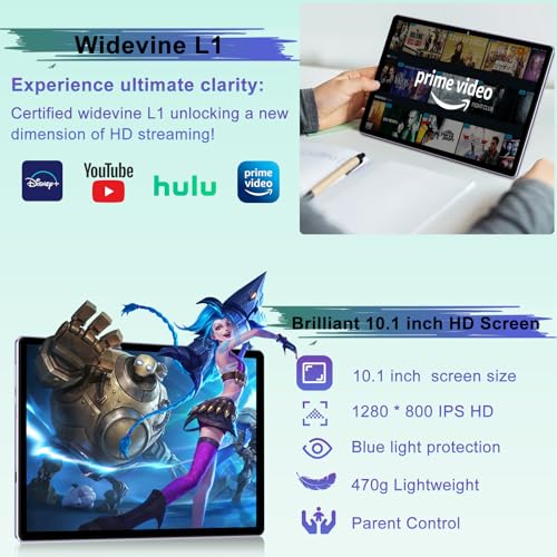 Android 14 Tablet with Keyboard 20GB+128GB 10.1 Inch Octa-Core 2-in-1 HD IPS Display Black P388