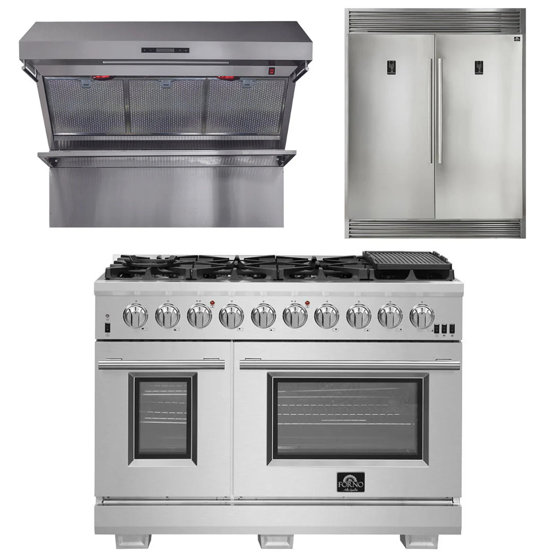 48 Inch Pro Gas Range, Wall Mount Range Hood, Refrigerator W82729