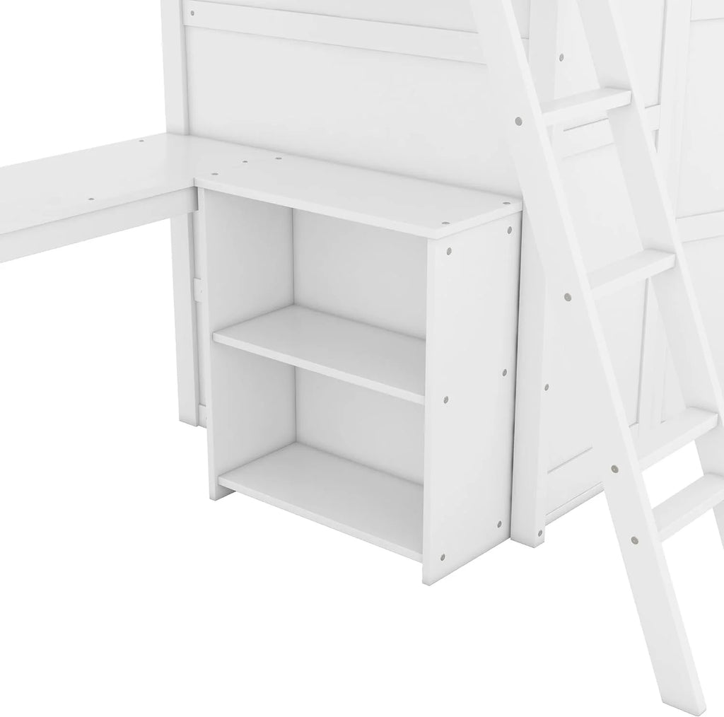 Wood Loft Bed with Desk and Storage Shelves P85053