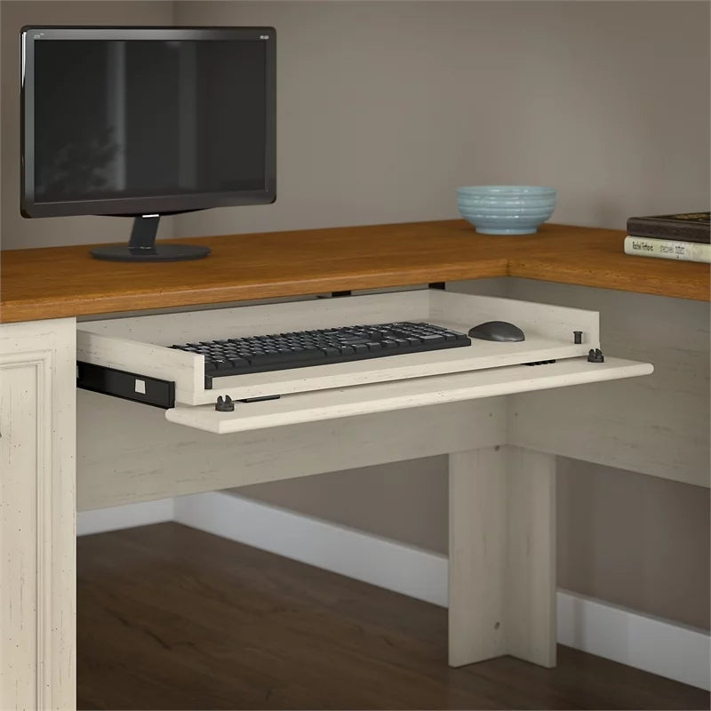 L Shaped Engineered Wood Desk in Antique White K238429