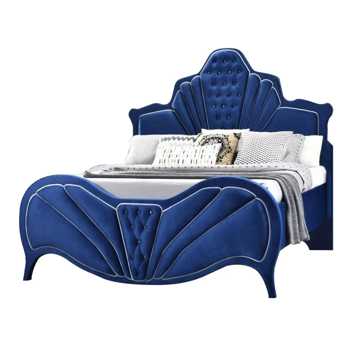 Blue Velvet Channel Tufted Eastern King Bed S669170