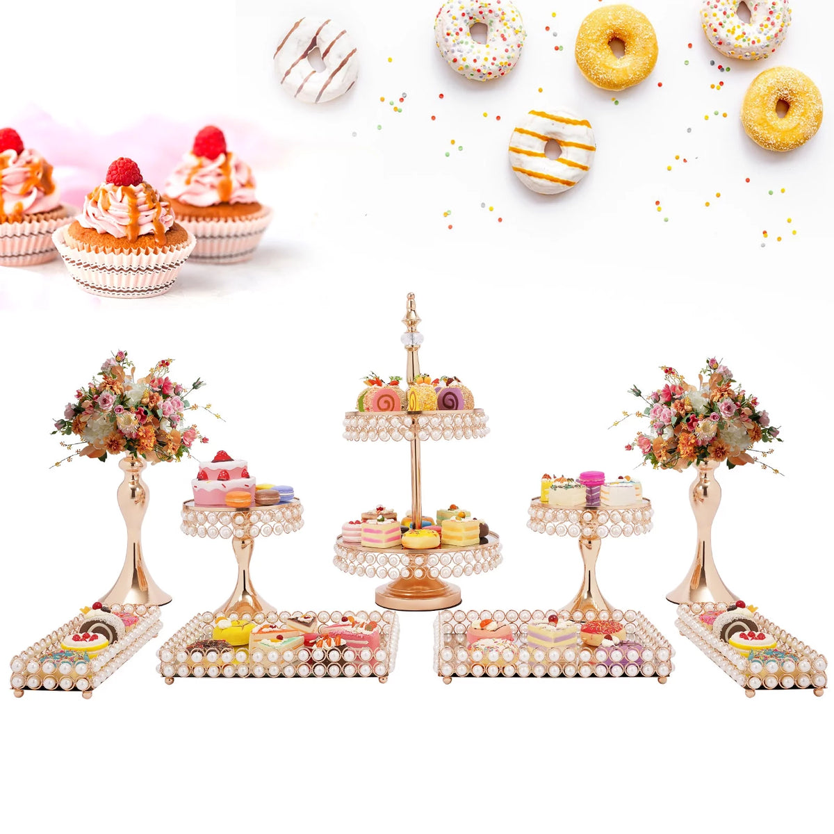 9 Pcs Acrylic Pearl Cake Stand Set Y588911