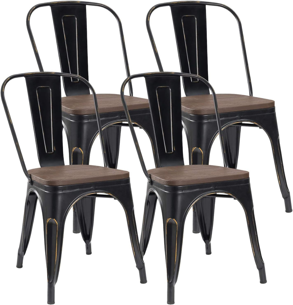 Black Metal Dining Chair with Wooden Seat Set of 4 N777