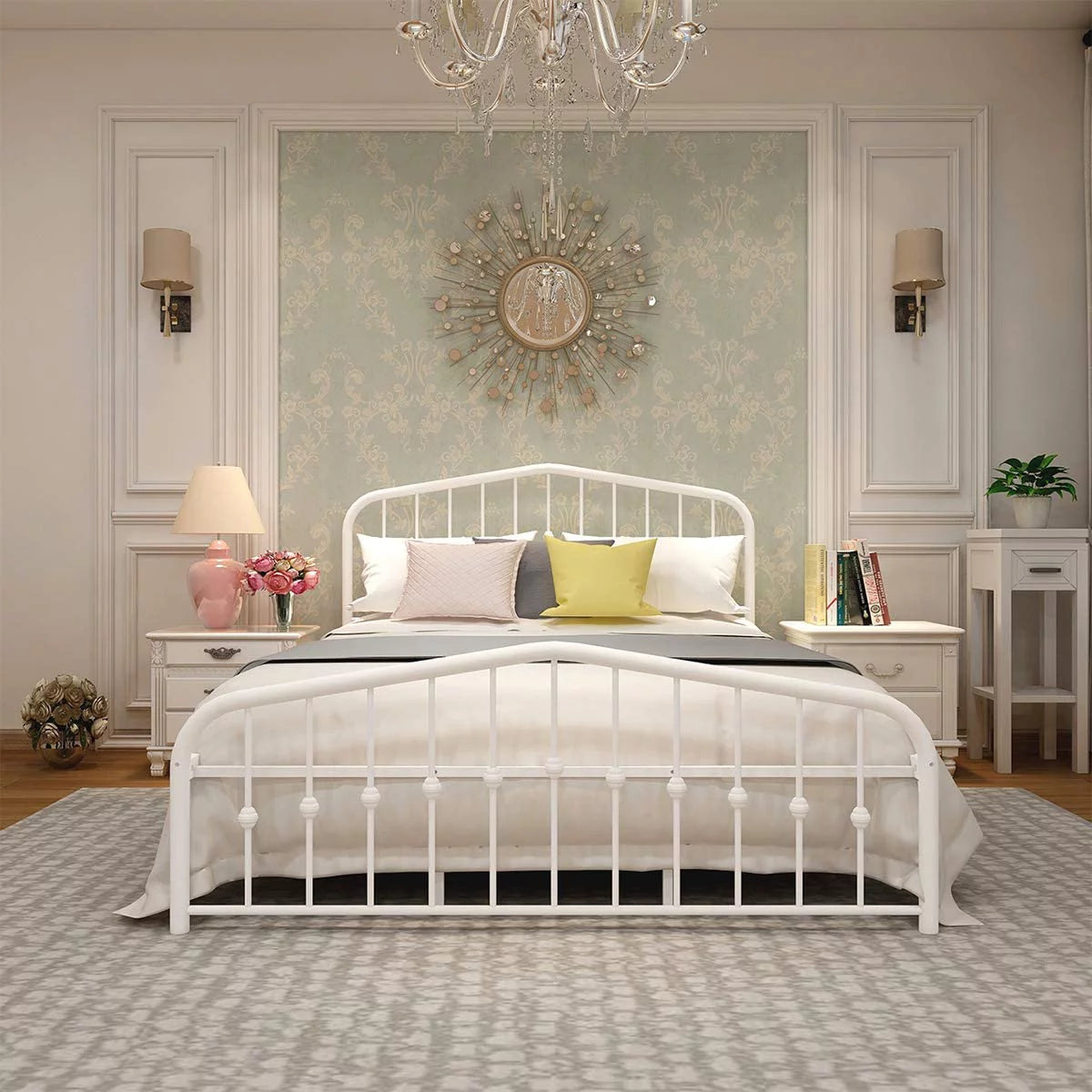 Black Metal Bed Frame Full Size with Headboard and Footboard Q9221