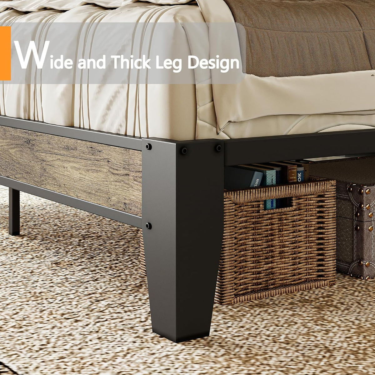King Bed Frame with Storage Headboard and Charging Station Z6912