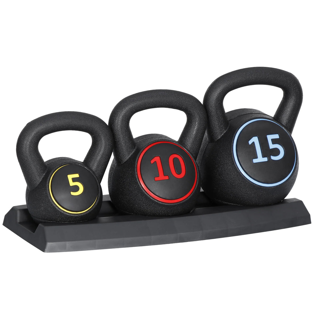 3 Piece 5lb 10lb 15lb Kettlebell Set with Storage Rack I20014