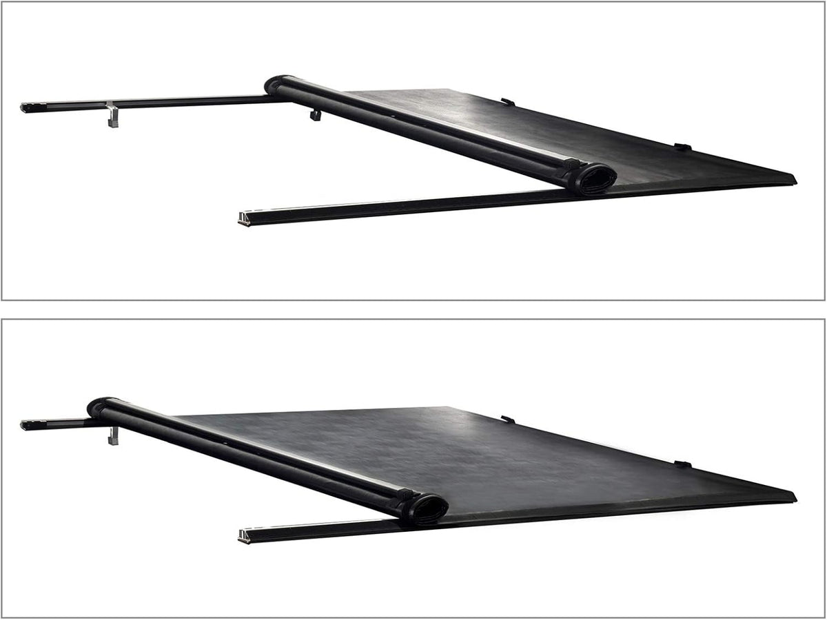 Black Vinyl Soft Roll-up Truck Bed Tonneau Cover with Rails I2580