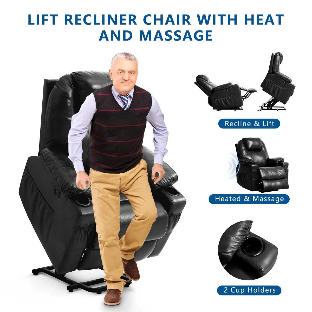 Large Power Lift Recliner Chair with Massage and Heating G363
