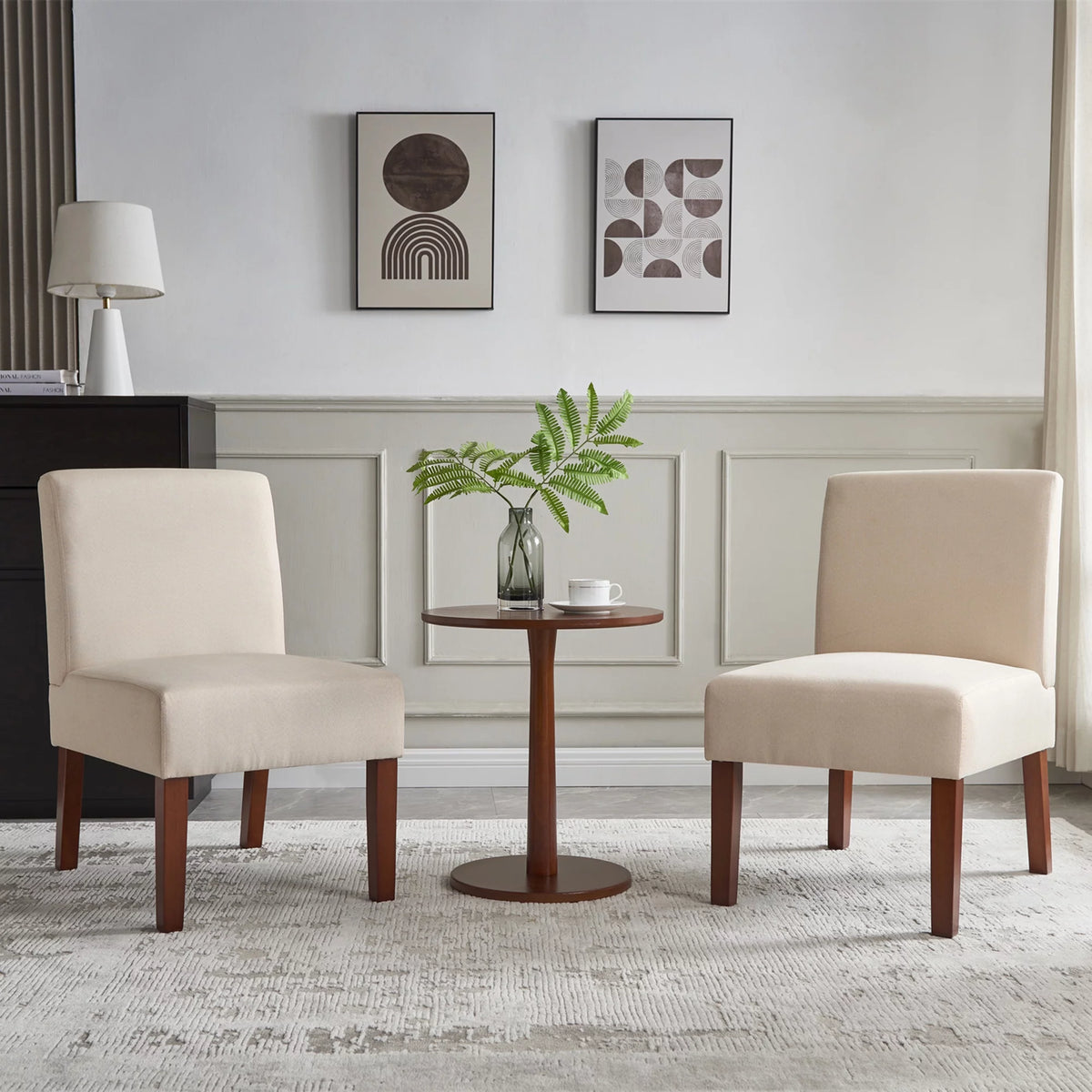 Fabric Accent Chair Set of 2 with Round Wood Table K5706