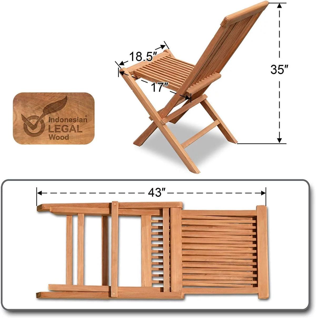 Folding Chair Set of 2 Natural Solid Teak N667385