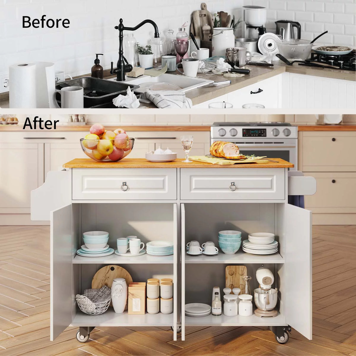52" White Kitchen Island with Storage R396543