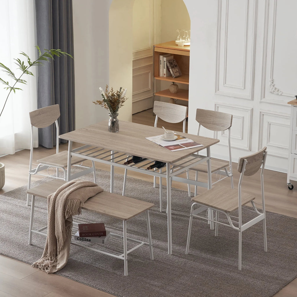 6-Piece Dining Room Set with 4 Chairs and 1 Bench F291891