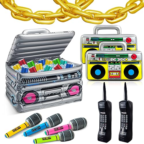 29 Pcs 80s 90s Party Decorations Inflatable Boom Box Beverage Cooler Gold Foil Chain Balloons O920078