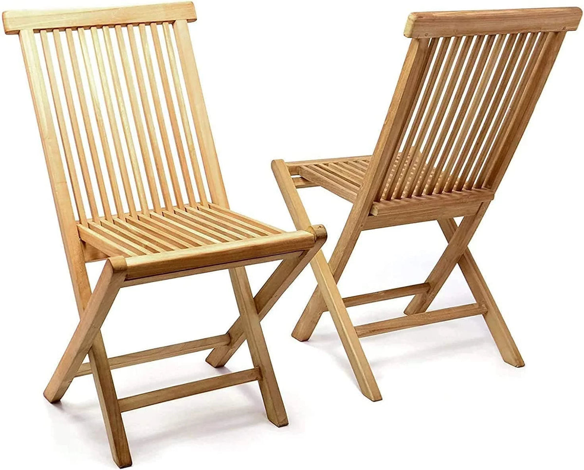 Folding Chair Set of 2 Natural Solid Teak N667385