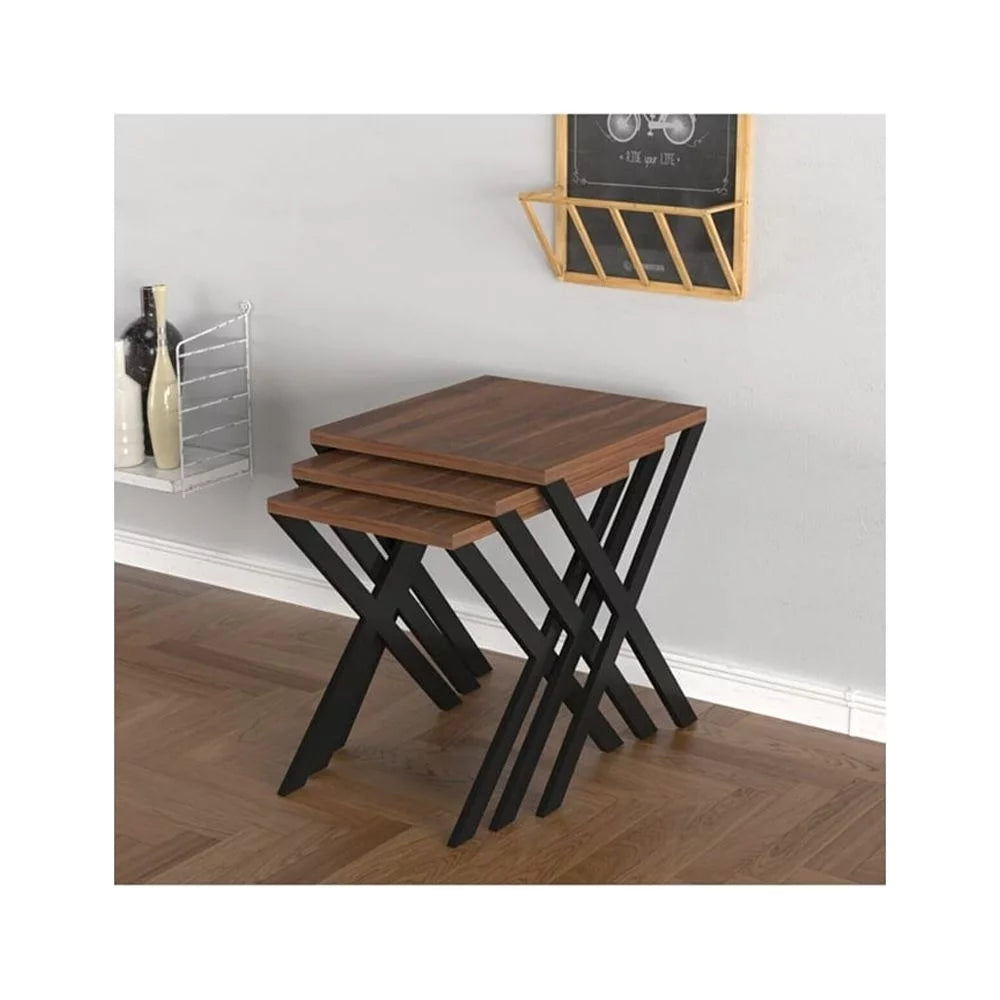 White 3 Pcs Wood Top Metal Legs Nesting Table L253