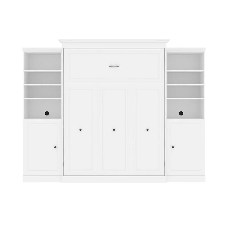 White Wood Queen Murphy Bed with 2 Organizers U7304