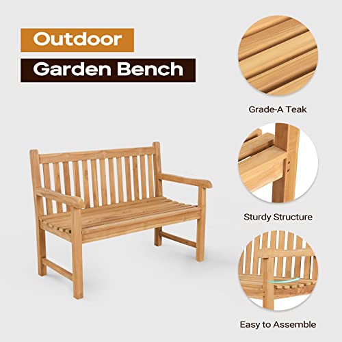 A-Grade Natural Teak Outdoor Bench with Curved Backrest and Arch Armrest F77516