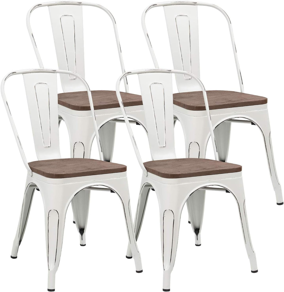 Black Metal Dining Chair with Wooden Seat Set of 4 N777