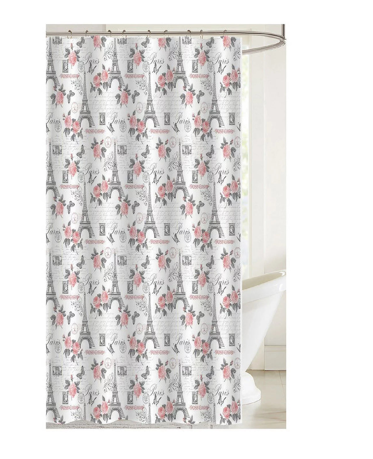 Printed Canvas Shower Curtain with Roller Hooks S649646