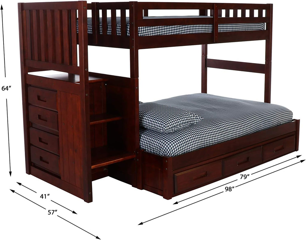 Twin Over Full Staircase Bunk Bed with 3 Drawers F737
