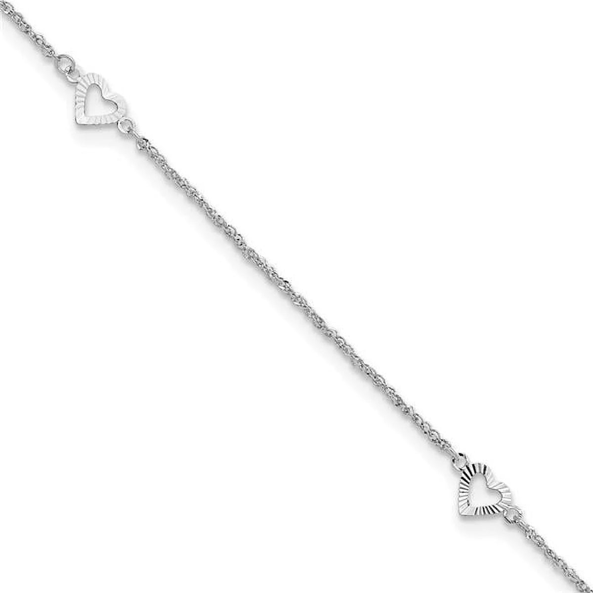14 Karat White Gold Diamond-cut Hearts Anklet Z7477