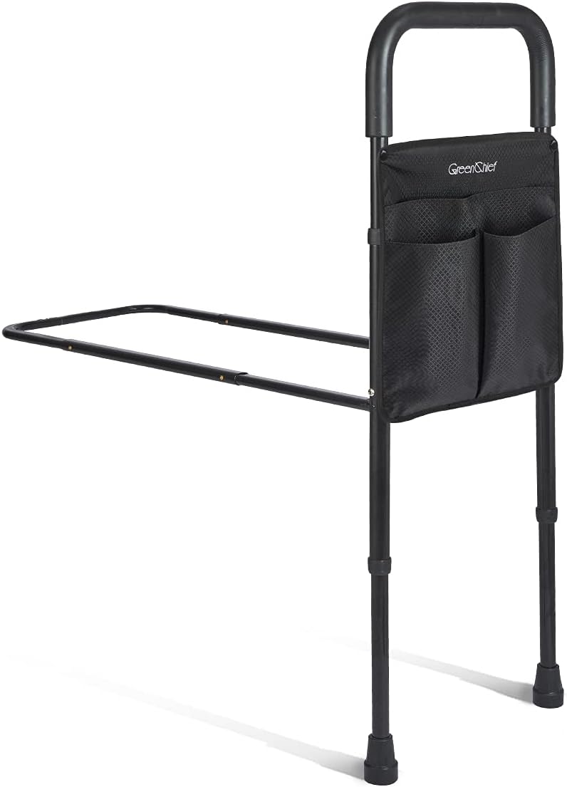 Adjustable Bed Assist Rail with Storage Pocket, Black Pack of 2 W195868